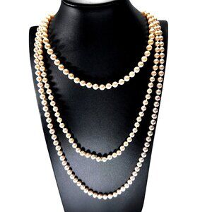 Marvella Vtg Pearl Necklace Strand Thread Knot White Long Signed Set of 3 Estate